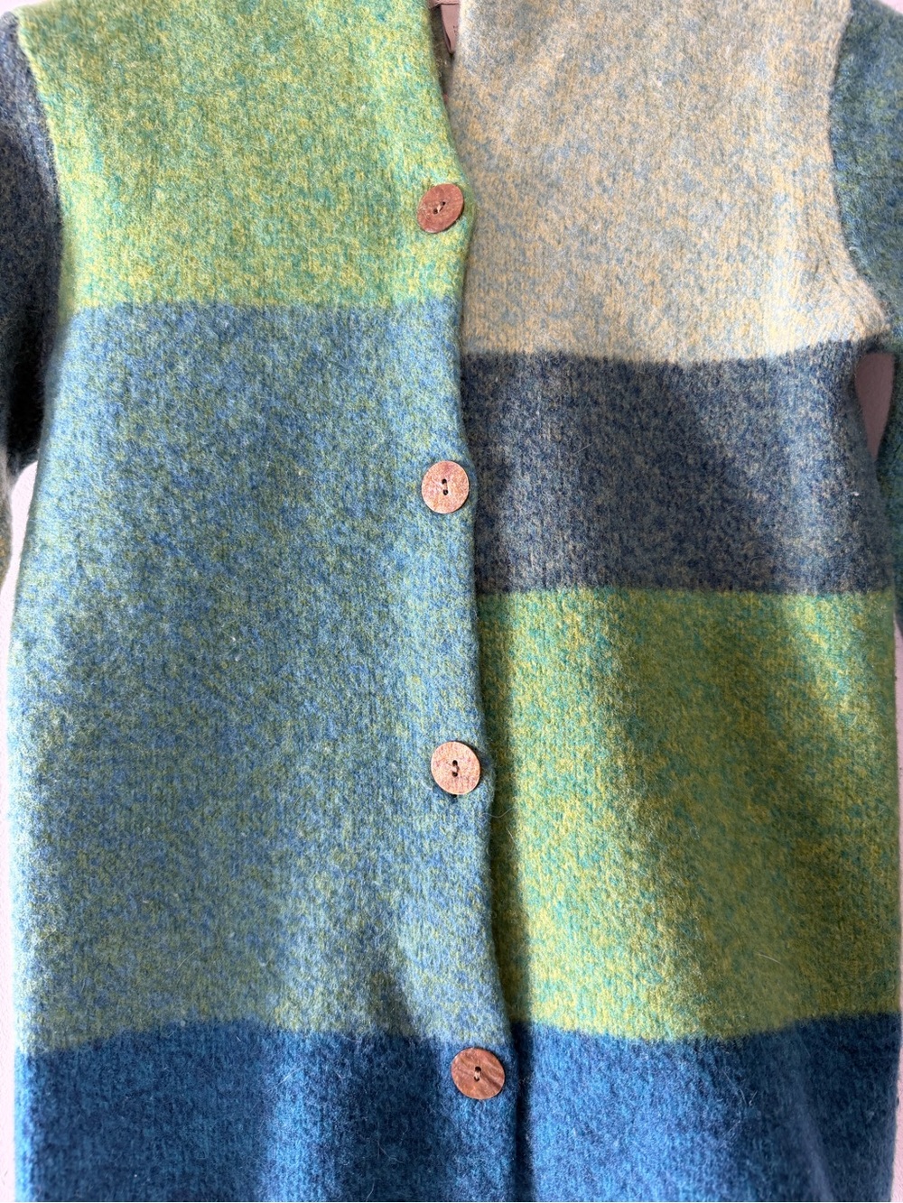 Sigrid Olsen Vintage Green & Teal Colorblock 100% Wool Sweater - Size S - Picture 3 of 9